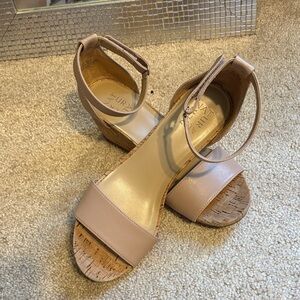 Naturalizer Taupe Ankle-Strap Cork Wedge Sandals